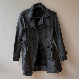 Gray Double-Breasted Nylon Trench Coat